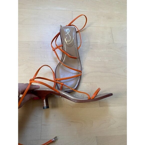 SAM Edelman BNWT "Dominique" ankle strap kitten heel women NEW orange - Picture 3 of 9
